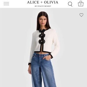 Alice + Olivia Cream and Black Bow Cardigan